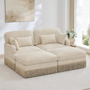 Comfy Chenille Leopard Printing Loveseat Sofa,Delicate Tassel Edge,Movable Ottomans,Modern Fashion Style,Ergonomic Back and Seat Design,Easy Assembly,Deep Seat Couch for Living Room,Beige Coffee