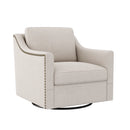 360 Degree Swivel Armchair Cotton linen skin-friendly fabric Ergonomic design Brass nail decorative armchair Living room chairs Bedroom chairs Living room chairs Black legs Suitable for indoor homes