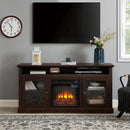 Contemporary TV Media Stand Modern Entertainment Console with 18' Fireplace Insert for TV Up to 65' with Open and Closed Storage Space, Brown, 60'W*15.75'D*29'H