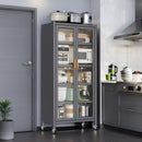 65' Kitchen Pantry Storage Cabinet, 6 Tier Metal Display Storage Cabinet with Transparent Door, Adjustable Shelves & Wheels, Food Pantries Cabinets, for Kitchen, Living Room and Dining Room, Gray