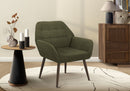 Accent Chair, 29'h, Upholstered, Living Room, Dark Green Fabric, Walnut Metal Legs, Contemporary, Modern