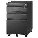 Black Metal 3 Drawer Mobile File Cabinet with Lock for Home Office Organizer, Fully Assembled