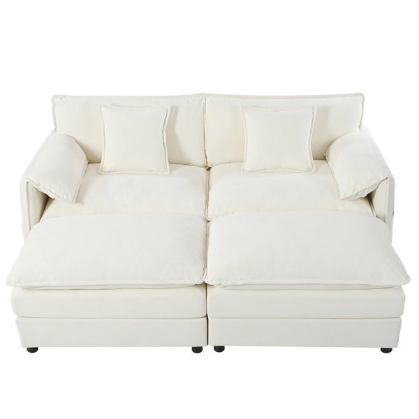 Deep Seat Sectional Cloud Sofa with 2 Ottomans & Soft Pillows, Modular Loveseat for Living Room, Beige Chenille 75.59x57.48x33.46 inches