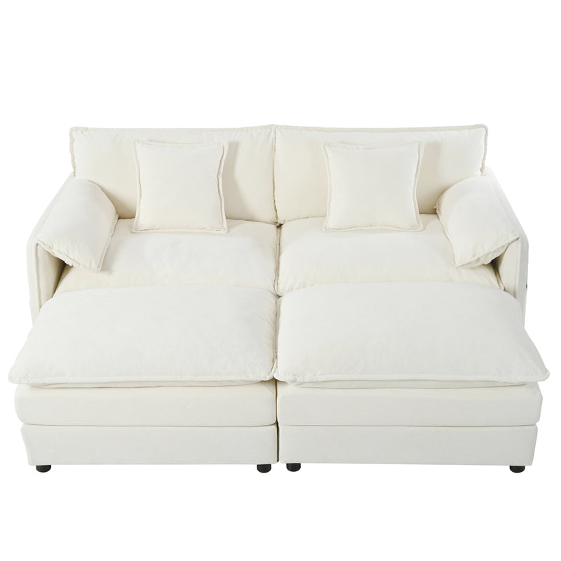 Deep Seat Sectional Cloud Sofa with 2 Ottomans & Soft Pillows, Modular Loveseat for Living Room, Beige Chenille 75.59x57.48x33.46 inches