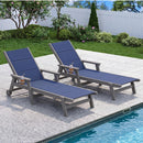Outdoor Pool Lounge Chairs Set of 2, HDPE Patio Lounge Chair with Wheels, Double-Layer Fabric Chaise Lounge Chair for Pool, Sunbathing Tanning, Lawn, Navy Blue