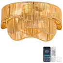 19-inch recessed Bohemian paper-cord ceiling fan light, featuring dual control via a Bluetooth app and remote control, six-speed reversible quiet brushless motor for bedrooms/balconies/vacation homes