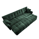 Elegant Textured Chenille 3-Seater Sofa Set with 3 Ottomans and Pillows, Solid Wood Frame, Green