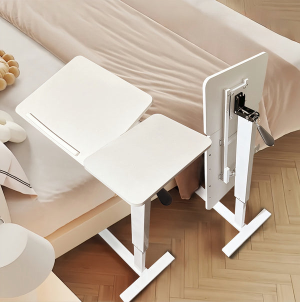 Overbed Bedside Desk Mobile Rolling Laptop Stand Tilting Overbed Table with Wheels Height Adjustable Tray Table for Laptop Bed Sofa Side Table , Bedside Table(WHITE) (PRIME BIG DEAL DAYS)