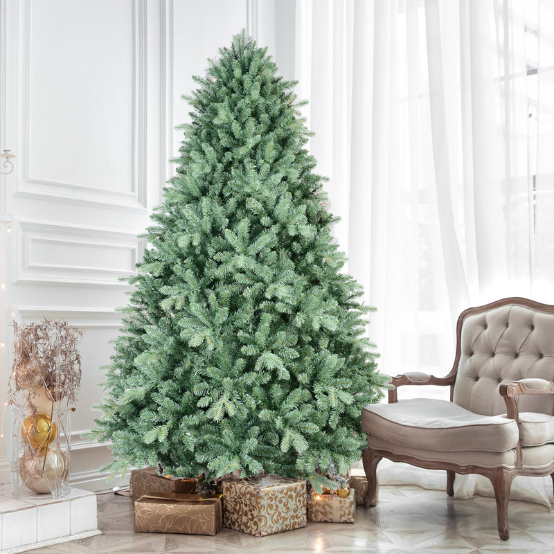 7FT Blue-Green Tint Christmas Tree with 2518 PE+PVC Tips – Unique Full-Bodied Tree with Hinged Branches, Easy Assembly, Stable Metal Stand, Eye-Catching Holiday Decor