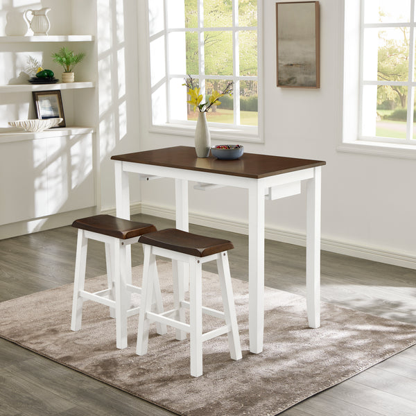 Bar Table and Chairs Set, 3 Piece Dining Table Set, Industrial Breakfast Table Set, for Living Room, Dining Room, Game Room-Antique grey white