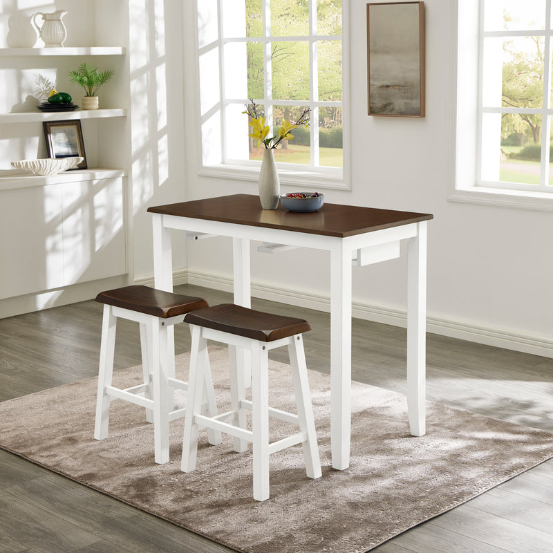 Bar Table and Chairs Set, 3 Piece Dining Table Set, Industrial Breakfast Table Set, for Living Room, Dining Room, Game Room-Antique grey white