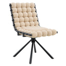 Set of 2 Beige Puffy Bubble Chair Ball Chain Velvet Dining Chairs with Black Metal Legs, Modern Tufted Accent Chairs for Dining Room & Kitchen