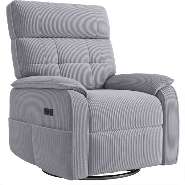 Electric Swivel Rocker Recliner Chair – Oversized Heavy Duty Reclining Chair with USB/Type-C Ports, Plush Corduroy Upholstery, Living Room Recliner ,Grey