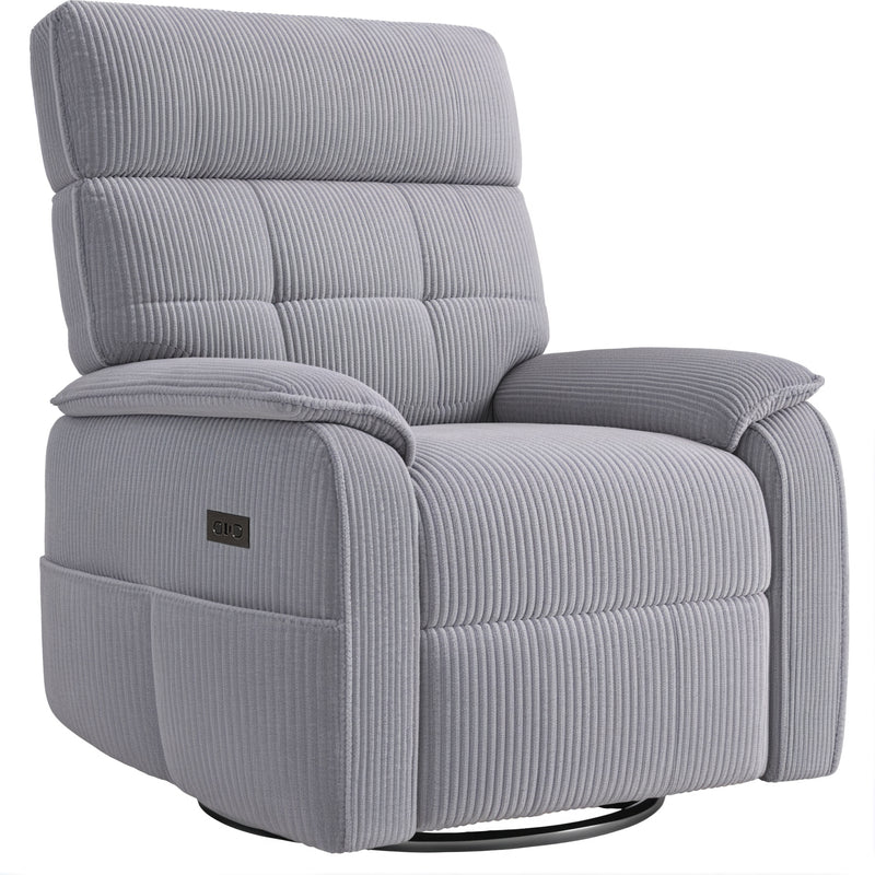 Electric Swivel Rocker Recliner Chair – Oversized Heavy Duty Reclining Chair with USB/Type-C Ports, Plush Corduroy Upholstery, Living Room Recliner ,Grey