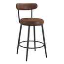 Fashionable Ergonomic Bar Chairs with Brown Technology Fabric Cushions, Black Metal Legs, 35.5 Inches.Set of 2.