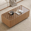 46.8' Mid-Century Modern Glass Top Coffee Table,Rectangular Center Table with Hidden Storage Drawers for Living Room,Contemporary Storage Coffee Table with Stable Base for Apartment Home(Light Walnut)