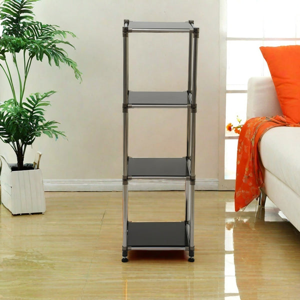 Korean Black 4-Tier Heavy Duty Stainless steel Storage Shelving Unit, 100lbs/shelf (49'H x 14.9'W x 13.7'D) for Indoor/Outdoor Organization , Modular Rack,  Extremely Durabl