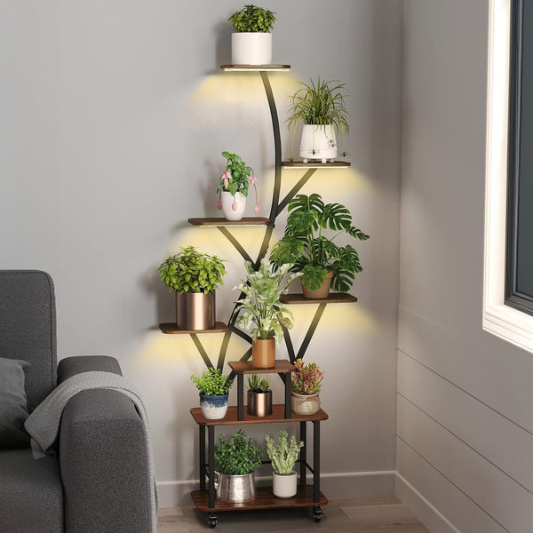 Plant Stand Indoor with Grow Light, 8 Tiered 64' Tall Indoor Plant Shelves for Multiple Plants, Large Metal Plant Shelf, Lighted Plant Stand for Indoor, Balcony, Living Room