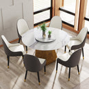 53' Round Marble Dining Table with Metal Base, Artificial Marble for 6 People, 23.62'White Artificial Stone Turntable,White(With 6 chairs)