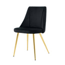 Modern Simple Velvet Dining Chair Set with Gold Metal Legs - Black, Set of 4