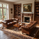 FX-P80PB-PUBR-2PC SOFA 2 Piece Chesterfield Sofa Set,Classic Tufted PU Leather Living Room Furniture,3 Seater Couch with Rolled Arms,Button Detail,Solid Wood Legs,Brown Sofa Set for Home Office A