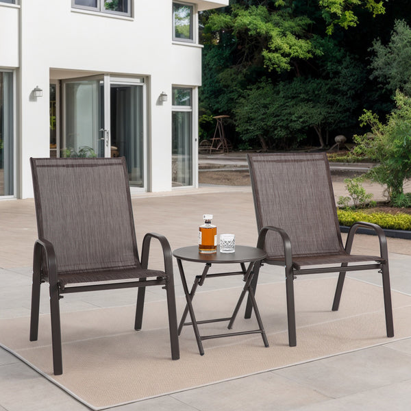 3 Piece Patio set, Outdoor Camping Chairs with Breathable Textilene Fabric, folding table with steel table top, 2chairs and 1table set ( Brown)