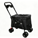Pet Stroller for Small Medium Pets, Foldable 4-Wheel Design with Breathable Mesh, Shockproof Wheels, Brake System, Storage Tray, 2 Fixed Leashes, Black Carbon Steel Frame