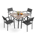 5‑Piece Outdoor Patio Dining Set, 4 Iron Chairs (350 lbs Capacity) + 37.8' Square Wood‑Grain Metal Table w/ Umbrella Hole , Rustproof, Ergonomic Slat Design, 30‑Min Quick Assembly