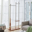 70' Industrial Coat Rack, Solid Wood & Silver Stainless Steel Clothing Rack, Double Layer Hanger for Coats, Hats, Bags, Shoes, Vintage Wood Grain (34.6' Wide)