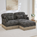 Comfy Chenille Leopard Printing Loveseat Sofa,Delicate Tassel Edge,Movable Ottoman,Modern Fashion Style,Ergonomic Back and Seat Design, Easy Assembly,Deep Seat Couch for Living Room,Khaki black