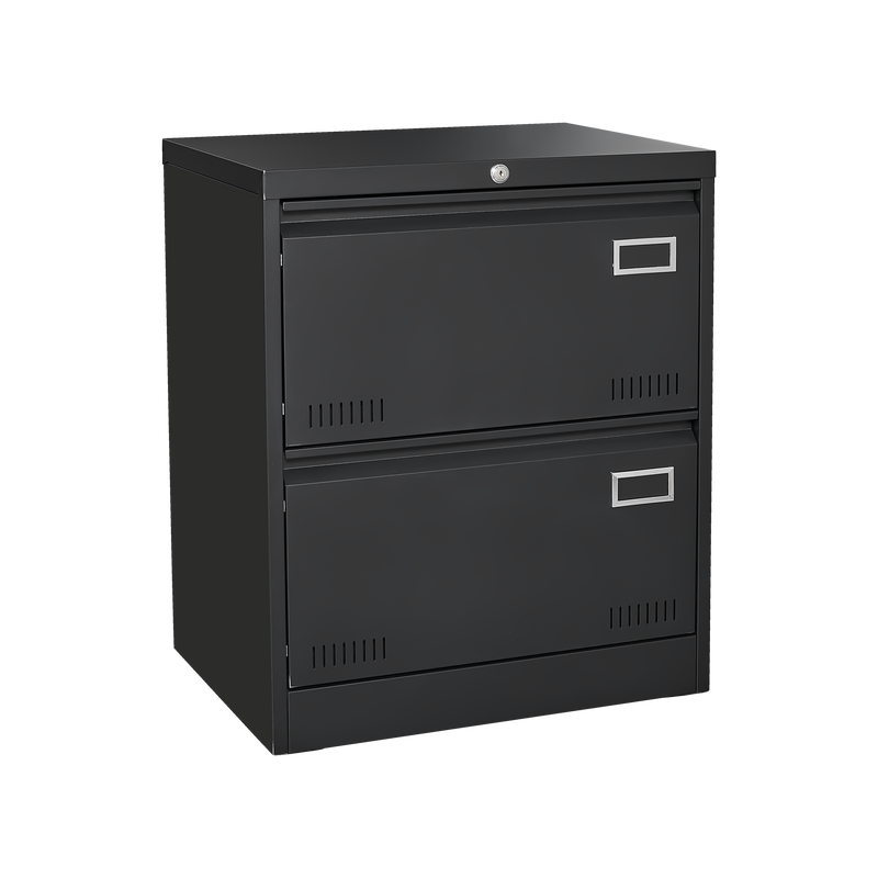 Modern Black Metal 2 Drawer Lateral File Cabinet with Lock for Home Office Use