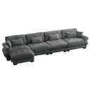 Modern Velvet L Shaped Sectional Cloud Sofa, Convertible 4 Seater Modular Couch with Pillows, Grey