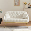 Cream White Velvet Small Sofa with Gold Metal Legs