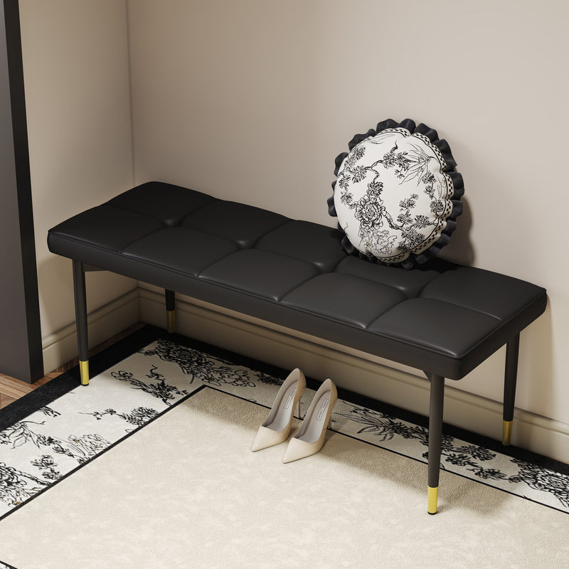 47*16 Inch Multifunctional Black Shoe Bench - Faux PU Cushion, Sturdy Metal Legs With Gold Accents.Suitable For Bedroom,Fitting room, Storage room, Dining room, and Living room,etc.W1151P214994