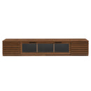 70-inch Modern TV Stand for TVs up to 80' with LED Lighting, Walnut MDF Finish, Soft-Closing Hinges, Cable Management