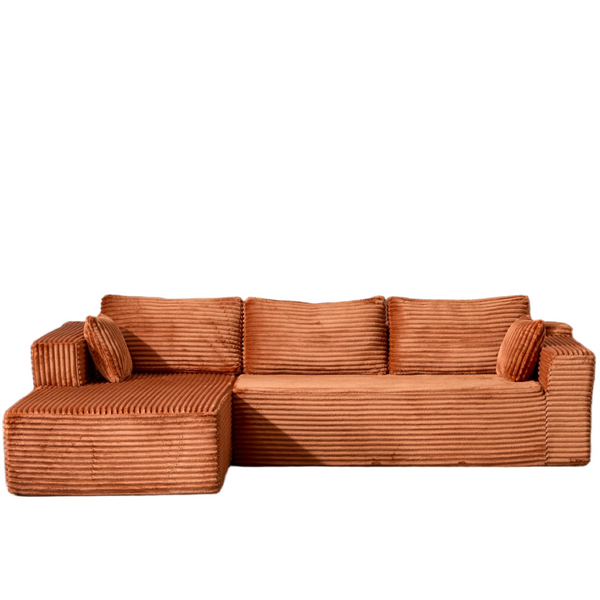 Compression Sectional Couch with Comfy Chaise, Boneless L Shape Sofa with Deep Seat, Minimalist Modular Couches Sleeper for Living Room Bedroom Apartment Lounge,corduroy,Brown
