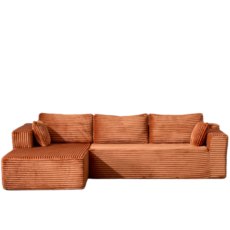 Compression Sectional Couch with Comfy Chaise, Boneless L Shape Sofa with Deep Seat, Minimalist Modular Couches Sleeper for Living Room Bedroom Apartment Lounge,corduroy,Brown