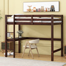 Twin Loft Pine Wood Bed with  built-in desk, Safety Guardrails, Ladder,Espresso