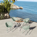 2-Pack Pale Green Modern Lounge Chairs – Indoor/Outdoor All-Weather PP Plastic with Modern folding indoor/outdoor multi-functional square table- PP tabletop with metal legs(White, khaki)