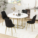 TOPMAX Space-Saving 5-Piece Extendable Kitchen Dining Table Set for Small Spaces - Round Faux Marble Top with Golden Frame, 4 Upholstered Chairs, Compact Foldable Design,White+Black