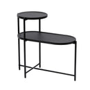 Modern Black Round Coffee Table with Storage Tray 2-Tier Oval End Tables Wooden Side Table for Living Room