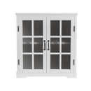 30' Modern Bathroom Vanity with Ceramic Sink, White Matte Black Handles, Tempered Blurred Glass Doors, Rubber Wood Frame, Large Storage Space