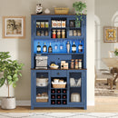 70.9' Kitchen Pantry Storage Cabinet Rustic Buffet Cabinet, Kitchen Hutch Cabinet with LED Outlets Food Pantry Cabinet with Doors and Shelves Wine Rack for Dining Room, Navy Blue