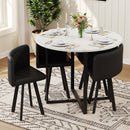 5 Piece Round Dining Table Set, White Faux Marble Triamine Tabletop & Black PU Leather Chairs, Modern Kitchen Table and Chair Set for Small Spaces, Apartment, Breakfast Nook