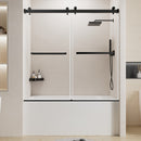 56-60' W x 60' H Frameless Double Sliding Shower Door, Premium 1/4' (6mm) Thick Tempered Glass With Explosion-proof Film, Stainless Steel, Matte Black