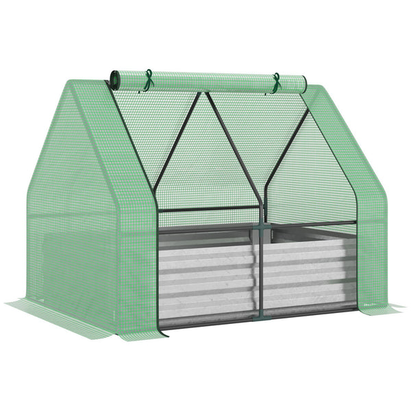 Outsunny Galvanized Raised Garden Bed with Mini Greenhouse Cover, Outdoor Metal Planter Box with 2 Roll-Up Windows for Growing Flowers, Fruits, Vegetables, and Herbs, 50' x 37.5' x 36.25', Green