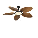 52 Inch Tropical Ceiling Fan with LED Light, Palm Leaf Design, Remote Control   5 Reversible Blades , Walnut Brown