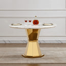 47' Round Marble Dining Table, Modern Kitchen Table with High Gloss Faux Marble Tabletop and Stainless Steel Base for Dining Room, Kitchen (Gold,White)(only table)
