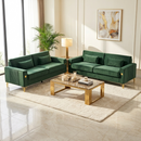 FX-P18-RG2-2PCS SOFA Emerald Green Velvet Sofa Set,2 Piece Living Room Furniture Set,Modern Upholstered Sofas with Gold Metal Legs,Removable Cushions,Spring Support for Home Apartment