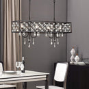 4 Lights Rectangle Crystal Chandelier, Adjustable Raindrop Modern Pendant Lighting, Beaded Shade Ceiling Light Fixtures, E12 Base, for Dining Room, Kitchen Island, Living Room, Black